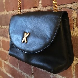 Paloma Picasso black leather crossbody: 7”x5”x3”